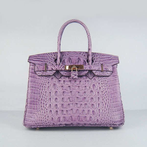 Replica Hermes Birkin 30CM Crocodile Head Veins Bag Purple 6088 On Sale